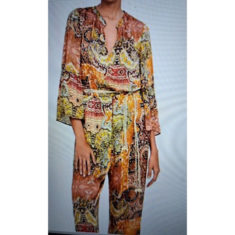 Zara Jumpsuit  Size X-Small Orange Paisley‎ Print  Multicolor Sleeve Boho Hippie